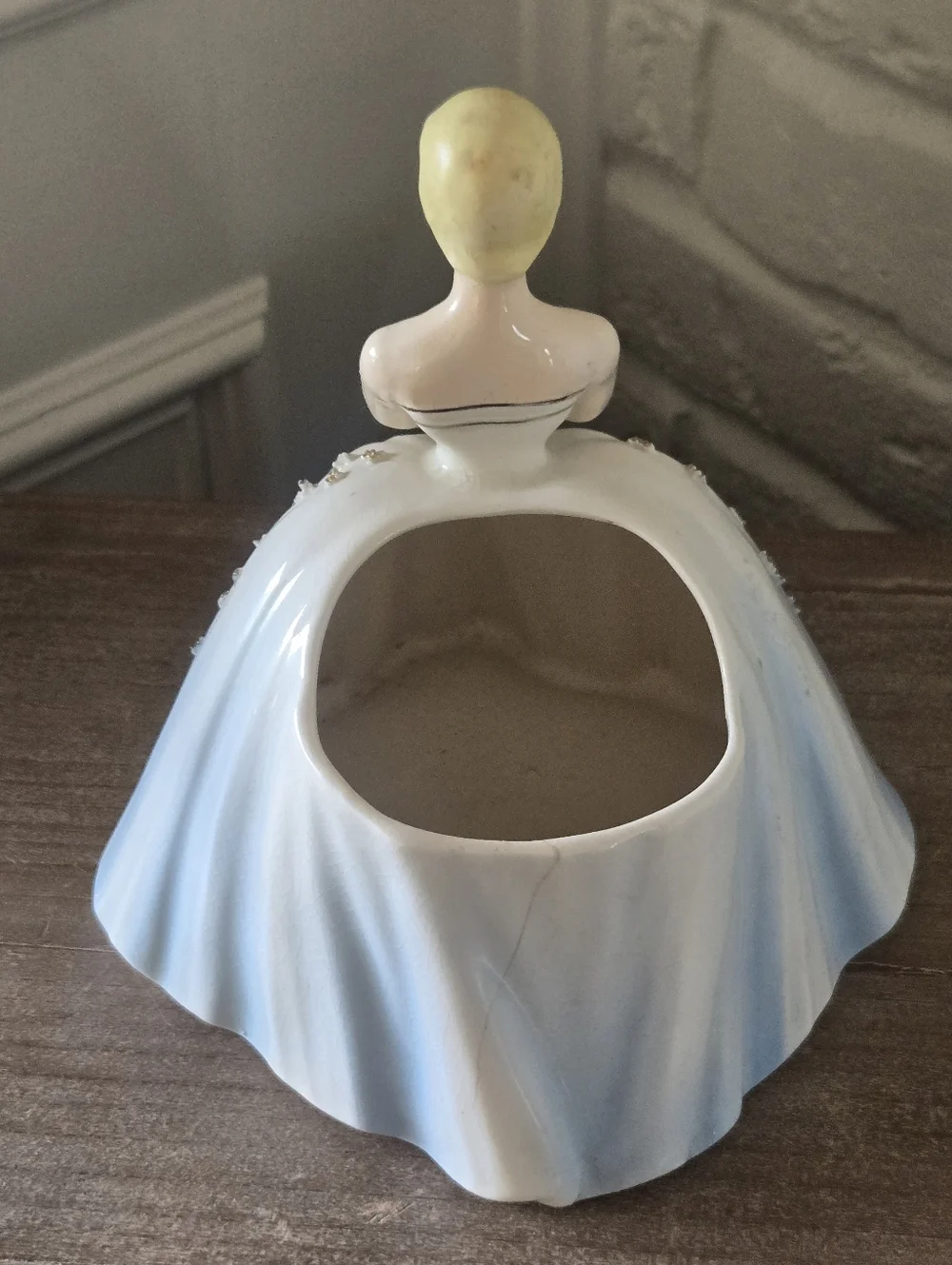 Vtg 50s Porcelain Ceramic Makeup Figurine/Storage, Brush,Jewelry
